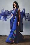 Shop_Basil Leaf_Blue Chiffon Sequins, Embroidery, Fabric Printed Pre-draped Saree With Blouse _Online_at_Aza_Fashions