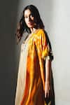 Buy_Basil Leaf_Orange Crepe, Linen, Silk Open , Round Printed Jacket And Kurta Set _Online_at_Aza_Fashions