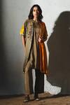 Buy_Basil Leaf_Orange Crepe, Linen, Silk Open , Round Printed Jacket And Kurta Set _at_Aza_Fashions