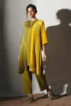 Buy_Basil Leaf_Yellow Crepe, Linen, Silk Open , Round Printed Jacket And Kurta Set _at_Aza_Fashions