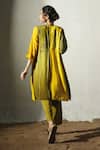 Shop_Basil Leaf_Yellow Crepe, Linen, Silk Open , Round Printed Jacket And Kurta Set _at_Aza_Fashions