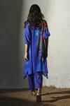 Shop Basil Leaf Blue Chiffon, Linen, Silk, Shantoon Sequins Mandarin Printed Kurta And Pant Set at Aza Fashions Shop_Basil Leaf_Blue Chiffon, Linen, Silk, Shantoon Sequins Mandarin Printed Kurta And Pant Set _at_Aza_Fashions
