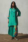 Buy_Basil Leaf_Aqua Chiffon, Shantoon Sequins, Beads, Embroidery Textured Kurta And Pant Set _at_Aza_Fashions