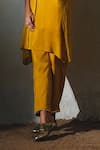 Basil Leaf_Yellow Linen, Silk, Shantoon Beads Round Neck, Split Printed Kurta And Pant Set _Online_at_Aza_Fashions