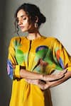Buy_Basil Leaf_Yellow Linen, Silk, Shantoon Beads Round Neck, Split Printed Kurta And Pant Set _Online