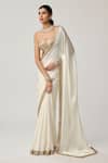 Buy_Vvani By Vani Vats_Off White Satin, Georgette Mirrors Sweetheart Neck Saree With Work Blouse _Online_at_Aza_Fashions