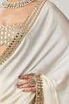 Vvani By Vani Vats_Off White Satin, Georgette Mirrors Sweetheart Neck Saree With Work Blouse _at_Aza_Fashions