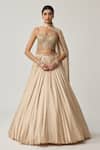 Buy Vvani By Vani Vats Beige Satin, Georgette Mirrors, Embroidery, Pom-poms Corset Blouse Lehenga Set at Aza Fashions Buy_Vvani By Vani Vats_Beige Satin, Georgette Mirrors, Embroidery, Pom-poms Corset Blouse Lehenga Set _at_Aza_Fashions