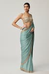 Vvani By Vani Vats Aqua Satin, Georgette Mirrors, Metallic Thread, Embroidery Saree With Blouse Online at Aza Fashions Vvani By Vani Vats_Aqua Satin, Georgette Mirrors, Metallic Thread, Embroidery Saree With Blouse _Online_at_Aza_Fashions