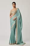 Shop Vvani By Vani Vats Aqua Satin, Georgette Mirrors, Metallic Thread, Embroidery Saree With Blouse Online at Aza Fashions Shop_Vvani By Vani Vats_Aqua Satin, Georgette Mirrors, Metallic Thread, Embroidery Saree With Blouse _Online_at_Aza_Fashions
