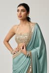 Vvani By Vani Vats Aqua Satin, Georgette Mirrors, Metallic Thread, Embroidery Saree With Blouse at Aza Fashions Vvani By Vani Vats_Aqua Satin, Georgette Mirrors, Metallic Thread, Embroidery Saree With Blouse _at_Aza_Fashions