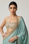 Buy Vvani By Vani Vats Aqua Satin, Georgette Mirrors, Metallic Thread, Embroidery Saree With Blouse Buy_Vvani By Vani Vats_Aqua Satin, Georgette Mirrors, Metallic Thread, Embroidery Saree With Blouse