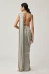 Shop_Vvani By Vani Vats_Gray Satin, Georgette Tassels, Piping, Mirrors, Pre-draped Saree With Blouse _at_Aza_Fashions