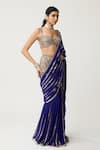 Vvani By Vani Vats_Blue Georgette Mirrors, Metallic Pre-draped Fitted Linear Saree With Blouse _Online_at_Aza_Fashions