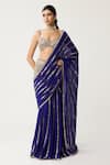 Buy_Vvani By Vani Vats_Blue Georgette Mirrors, Metallic Pre-draped Fitted Linear Saree With Blouse _Online_at_Aza_Fashions