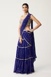 Shop_Vvani By Vani Vats_Blue Georgette Mirrors Sweetheart Tiered Pre-draped Lehenga Saree With Blouse _Online_at_Aza_Fashions