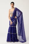 Vvani By Vani Vats_Blue Georgette Mirrors Sweetheart Tiered Pre-draped Lehenga Saree With Blouse _at_Aza_Fashions