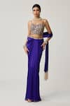 Buy_Vvani By Vani Vats_Gold Georgette, Satin Mirrors, Beads, Sequins Corset And Draped Skirt Set _Online_at_Aza_Fashions