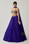 Buy_Vvani By Vani Vats_Blue Satin, Georgette Studs, Mirrors, Beads, Tassels Work Blouse Lehenga Set _Online_at_Aza_Fashions