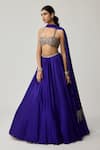 Shop_Vvani By Vani Vats_Blue Satin, Georgette Studs, Mirrors, Beads, Tassels Work Blouse Lehenga Set _Online_at_Aza_Fashions
