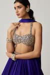 Vvani By Vani Vats_Blue Satin, Georgette Studs, Mirrors, Beads, Tassels Work Blouse Lehenga Set _at_Aza_Fashions