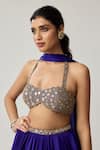 Buy_Vvani By Vani Vats_Blue Satin, Georgette Studs, Mirrors, Beads, Tassels Work Blouse Lehenga Set 