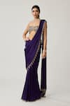Buy_Vvani By Vani Vats_Purple Satin, Georgette Mirrors, Tassels, Pre-draped Saree With Work Blouse _at_Aza_Fashions