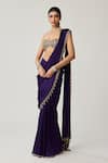 Vvani By Vani Vats_Purple Satin, Georgette Mirrors, Tassels, Pre-draped Saree With Work Blouse _Online_at_Aza_Fashions