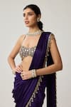 Shop_Vvani By Vani Vats_Purple Satin, Georgette Mirrors, Tassels, Pre-draped Saree With Work Blouse _Online_at_Aza_Fashions
