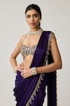 Vvani By Vani Vats_Purple Satin, Georgette Mirrors, Tassels, Pre-draped Saree With Work Blouse _at_Aza_Fashions