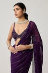 Vvani By Vani Vats Purple Georgette Crystals, Beads V-neck Saree With Embroidered Blouse Online at Aza Fashions Vvani By Vani Vats_Purple Georgette Crystals, Beads V-neck Saree With Embroidered Blouse _Online_at_Aza_Fashions
