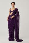 Buy Vvani By Vani Vats Purple Georgette Crystals, Beads V-neck Saree With Embroidered Blouse Online at Aza Fashions Buy_Vvani By Vani Vats_Purple Georgette Crystals, Beads V-neck Saree With Embroidered Blouse _Online_at_Aza_Fashions
