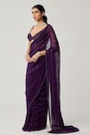 Shop Vvani By Vani Vats Purple Georgette Crystals, Beads V-neck Saree With Embroidered Blouse Online at Aza Fashions Shop_Vvani By Vani Vats_Purple Georgette Crystals, Beads V-neck Saree With Embroidered Blouse _Online_at_Aza_Fashions