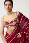 Vvani By Vani Vats_Red Georgette Mirrors, Embroidery Linear Pre-draped Saree With Blouse _Online_at_Aza_Fashions