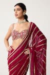 Buy_Vvani By Vani Vats_Red Georgette Mirrors, Embroidery Linear Pre-draped Saree With Blouse _Online_at_Aza_Fashions