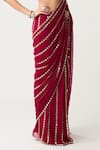 Shop_Vvani By Vani Vats_Red Georgette Mirrors, Embroidery Linear Pre-draped Saree With Blouse _Online_at_Aza_Fashions