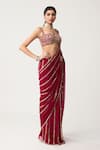 Vvani By Vani Vats_Red Georgette Mirrors, Embroidery Linear Pre-draped Saree With Blouse _at_Aza_Fashions
