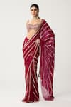 Buy_Vvani By Vani Vats_Red Georgette Mirrors, Embroidery Linear Pre-draped Saree With Blouse _at_Aza_Fashions
