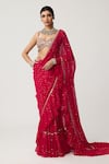 Buy_Vvani By Vani Vats_Red Georgette Sequins, Mirrors, Ruffles, Embroidery Saree With Blouse _at_Aza_Fashions