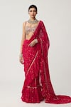 Vvani By Vani Vats_Red Georgette Sequins, Mirrors, Ruffles, Embroidery Saree With Blouse _Online_at_Aza_Fashions