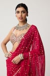 Shop_Vvani By Vani Vats_Red Georgette Sequins, Mirrors, Ruffles, Embroidery Saree With Blouse _Online_at_Aza_Fashions