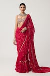 Vvani By Vani Vats_Red Georgette Sequins, Mirrors, Ruffles, Embroidery Saree With Blouse _at_Aza_Fashions