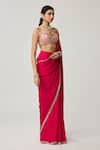 Vvani By Vani Vats_Red Satin, Georgette Mirrors, Gota Patti, Embroidery Bordered Saree With Blouse _Online_at_Aza_Fashions