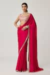 Buy_Vvani By Vani Vats_Red Satin, Georgette Mirrors, Gota Patti, Embroidery Bordered Saree With Blouse _at_Aza_Fashions