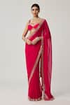 Buy_Vvani By Vani Vats_Red Georgette Mirrors, Tassels Sweetheart Neck Bordered Saree With Blouse _at_Aza_Fashions