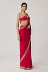 Vvani By Vani Vats_Red Georgette Mirrors, Tassels Sweetheart Neck Bordered Saree With Blouse _Online_at_Aza_Fashions