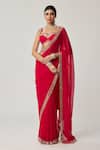 Buy_Vvani By Vani Vats_Red Georgette Mirrors, Tassels Sweetheart Neck Bordered Saree With Blouse _Online_at_Aza_Fashions
