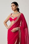 Vvani By Vani Vats_Red Georgette Mirrors, Tassels Sweetheart Neck Bordered Saree With Blouse _at_Aza_Fashions