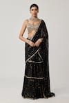 Buy_Vvani By Vani Vats_Black Georgette Mirrors, Multi Tiered Pre-draped Lehenga Saree With Blouse _at_Aza_Fashions