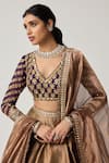 Buy_Vvani By Vani Vats_Brown Organza, Georgette Gota Patti, Mirrors, Mughal Motif Blouse Lehenga Set 